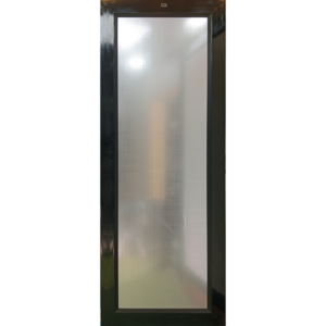 Frosted glass door with a dark frame