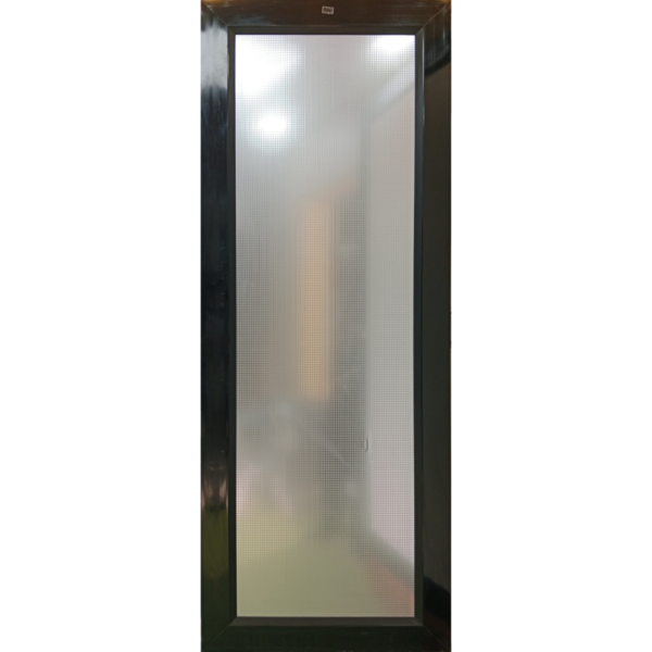 Frosted glass door with a dark frame
